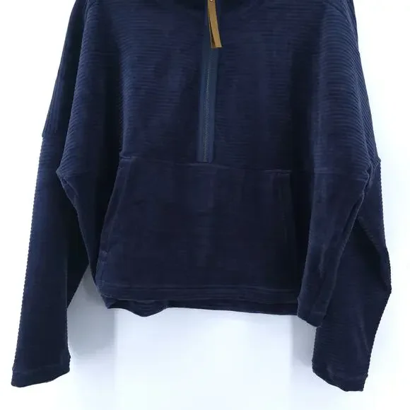 Prana Escambia Half Zip Stormy Night Blue Organic Cotton Velour Leather Pull L - Picture 4 of 15